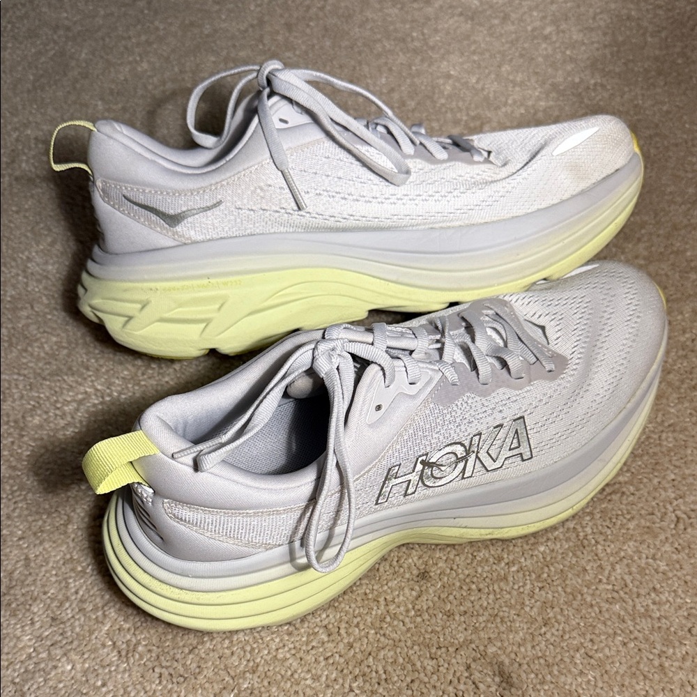 Hoka Women's Athletic Shoes in White and Light Yellow